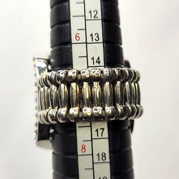Rhinestone Ring Stretch Adjustable Ring with Aurora Borealis Rhinestones - Picture 4 of 16